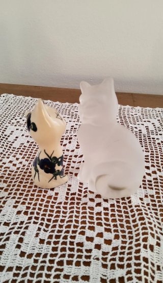 Coppia Gatti Ceramica e Vetro Satinato