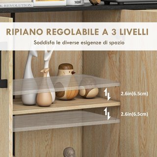 Credenza Moderna De Cocina Y Salón, Mueble Credenza De Cocina Con Estante Regulable, 2 Armarios Y 2 Cajones, Diseño Moderno, 90X30X75.5Cm, Nogal Y Negro