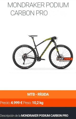 Bicicleta Montaña 29" cuadro de carbono