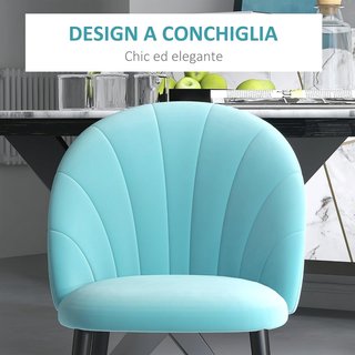 Conjunto de 2 Sillas de Comedor de Terciopelo, Sillas de Cocina y Sala de Estar con Patas de Acero y Respaldo en Forma de Concha, Verde Claro