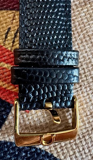 Correa de reloj Omega negra con hebilla dorada