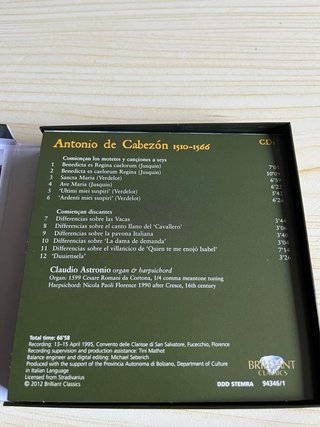 Antonio de Cabezón Obras de Música 7 CD