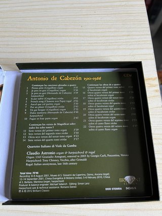 Antonio de Cabezón Obras de Música 7 CD