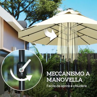 Sombrilla Doble Inclinable 295X150Cm Con Manivela, Luces LED, Base Cruzada Y Ventilaciones, Sombrilla De Jardín Con 12 Varillas De Acero Y Poliéster, Para Jardín Terraza Balcón