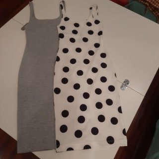 Vestidos Zara tirantes gris y lunares