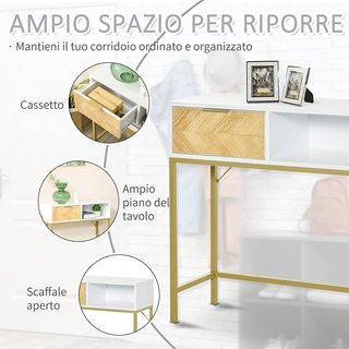 Mesa Consola de Madera, Consola de Entrada o Salón con Diseño Moderno, Blanco y Oro, 80X30X80.5Cm