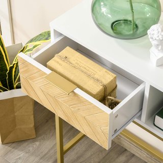 Mesa Consola de Madera, Consola de Entrada o Salón con Diseño Moderno, Blanco y Oro, 80X30X80.5Cm