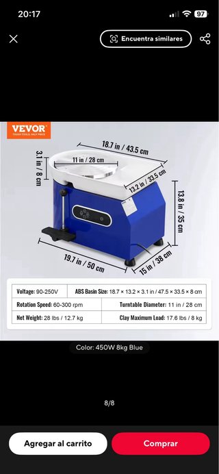 Torno de cerámica Vevor 450W 8kg