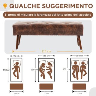 Banco de cama de salón, otomana de entrada acolchada con revestimiento de PU, 114X38X42Cm, marrón