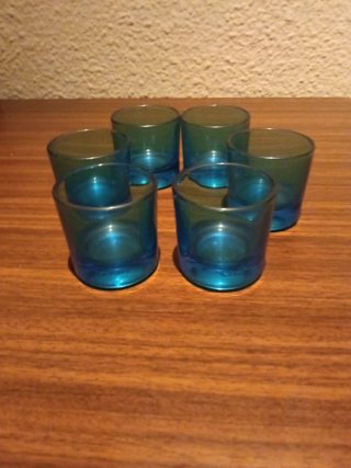 6 Vasos chupito azul vintage