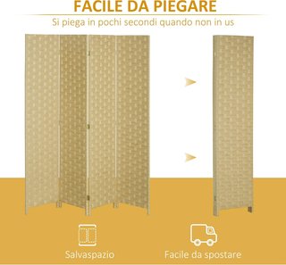 Biombo Interior de 4 Paneles de Madera, Biombo Plegable Ahorra Espacio para Casa y Oficina, Altura 170Cm, Marrón