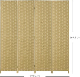 Biombo Interior de 4 Paneles de Madera, Biombo Plegable Ahorra Espacio para Casa y Oficina, Altura 170Cm, Marrón
