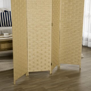 Biombo Interior de 4 Paneles de Madera, Biombo Plegable Ahorra Espacio para Casa y Oficina, Altura 170Cm, Marrón