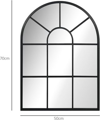 Espejo de Pared Moderno en Arco, Espejo de Dormitorio de Pared con Marco y Ganchos, para Sala de Estar y Entrada, en Vidrio y Metal, 70X50 Cm, Negro