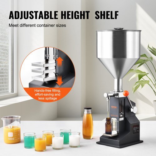 Máquina de Llenado de Líquidos Manual para Pasta, Llenador de Botellas de 5-50ml, Máquina de Llenado de Botellas Ajustable, Llenador de Líquidos de Acero Inoxidable con Tolva para Leche Agua Jugo ...