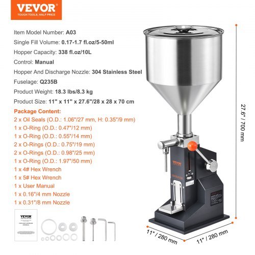 Máquina de Llenado de Líquidos Manual para Pasta, Llenador de Botellas de 5-50ml, Máquina de Llenado de Botellas Ajustable, Llenador de Líquidos de Acero Inoxidable con Tolva para Leche Agua Jugo ...