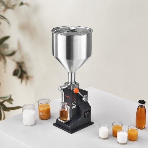Máquina de Llenado de Líquidos Manual para Pasta, Llenador de Botellas de 5-50ml, Máquina de Llenado de Botellas Ajustable, Llenador de Líquidos de Acero Inoxidable con Tolva para Leche Agua Jugo ...