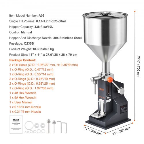 Máquina de Llenado de Líquidos Manual para Pasta, Llenador de Botellas de 5-50ml, Máquina de Llenado de Botellas Ajustable, Llenador de Líquidos de Acero Inoxidable con Tolva para Leche Agua Jugo ...