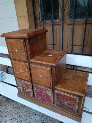 Mueble Escalera Madera Cajones