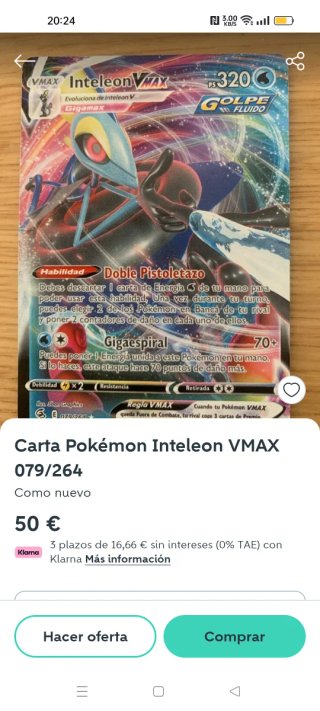Carta Pokémon VMAX Inteleon 079/264