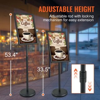 Soporte de Carteles en Pedestal, Soporte de Póster Ajustable Vertical y Horizontal de 11 x 17 Pulgadas, Soporte de Carteles de Piso de Alta Resistencia con Base Redonda para Exhibición, Publicidad...