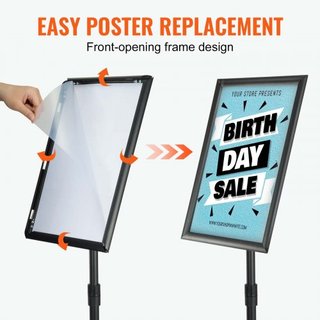 Soporte de Carteles en Pedestal, Soporte de Póster Ajustable Vertical y Horizontal de 11 x 17 Pulgadas, Soporte de Carteles de Piso de Alta Resistencia con Base Redonda para Exhibición, Publicidad...