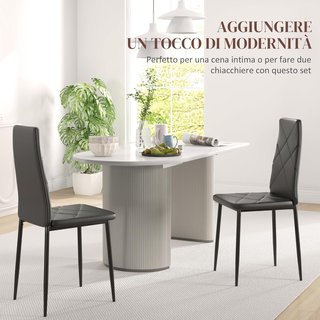 Conjunto de 2 Sillas de Comedor de Piel Sintética, Sillas de Cocina con Respaldo Alto y Costuras en Diamante y Patas de Acero, Sillas Modernas para Cocina, Dormitorio, Oficina y Sala de Estar, Negro