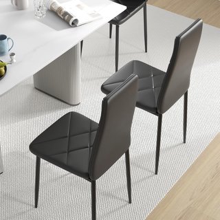 Conjunto de 2 Sillas de Comedor de Piel Sintética, Sillas de Cocina con Respaldo Alto y Costuras en Diamante y Patas de Acero, Sillas Modernas para Cocina, Dormitorio, Oficina y Sala de Estar, Negro