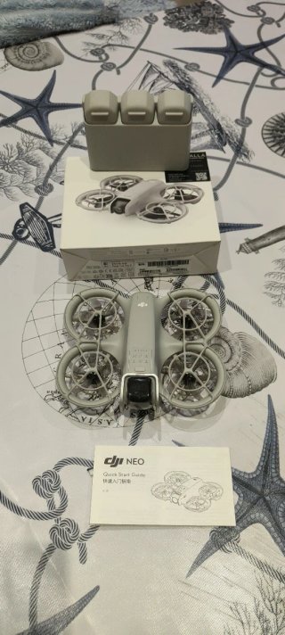 Dron DJI NEO gris y blanco