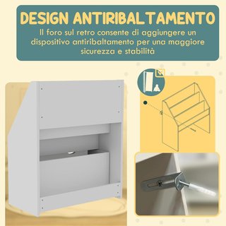 Estantería para Niños de 3-8 Años con 3 Estantes y Cajón Inferior, Estante para Juguetes de Madera MDF, 62.5X30X70 Cm, Blanco
