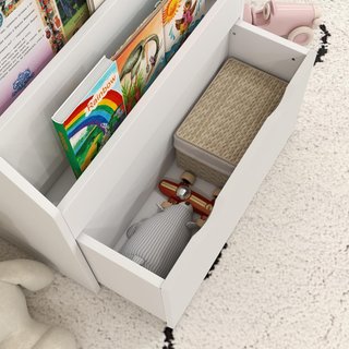 Estantería para Niños de 3-8 Años con 3 Estantes y Cajón Inferior, Estante para Juguetes de Madera MDF, 62.5X30X70 Cm, Blanco
