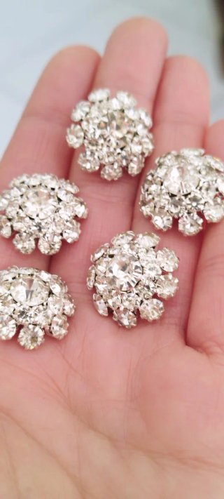 2 Bottoni Gioiello Vintage Strass Metallo 2cm