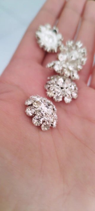 2 Bottoni Gioiello Vintage Strass Metallo 2cm