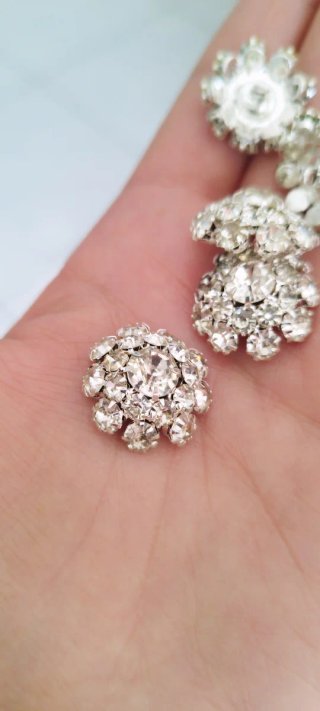 2 Bottoni Gioiello Vintage Strass Metallo 2cm