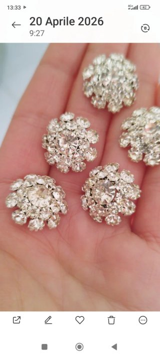 2 Bottoni Gioiello Vintage Strass Metallo 2cm