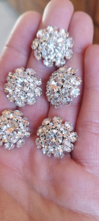 2 Bottoni Gioiello Vintage Strass Metallo 2cm