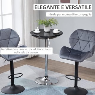 Mesa Redonda de Bar con Tablero Giratorio, Altura Ajustable con Palanca de Gas y Base de Acero, Φ61X76-97Cm, Negro