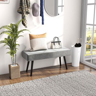 Banco de Fondo de Cama con Acolchado, Banco de Entrada y Sala de Estar en Tejido Efecto Terciopelo y Acero, 100X36X45 Cm, Gris y Negro