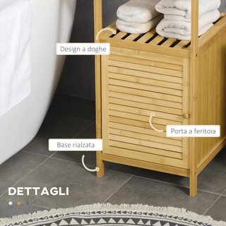 Mueble de Baño de Bambú con Armario de Una Puerta, Mueble Compacto Ahorra Espacio de Listones, 33X36.5X67Cm, Color Madera Natural