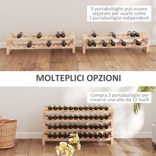 Estante para Botellas de Madera de Abeto, Vinoteca con 4 Estantes para 48 Botellas y Peso Máximo de 60 Kg, 114X28X56.5 Cm, Madera Natural