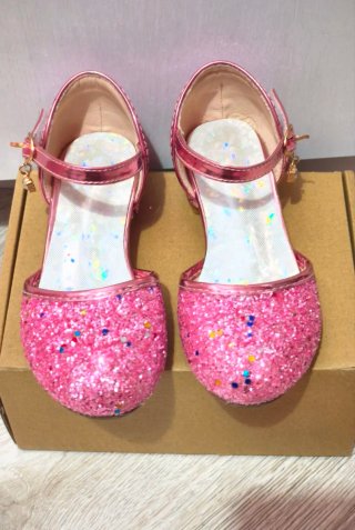 Zapatos niña brillantes rosa tacón