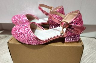 Zapatos niña brillantes rosa tacón