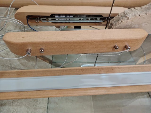 Lámpara colgante LED madera y cristal
