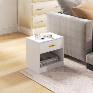 Juego de 2 Mesitas Modernas con Cajón y Estante Abierto, Mesitas para Dormitorio en Aglomerado, 39X28X41 Cm, Blanco