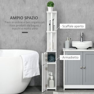 Mueble de Baño Ahorrador de Espacio en Columna con 2 Estantes y 2 Armarios, Columna de Baño de Madera para Salón, 15.2X29.8X118 Cm, Blanco