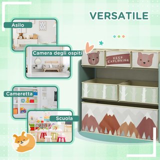 Estante para Juguetes para Niños con 6 Contenedores Extraíbles de Tela, Organizador de Juguetes Multifuncional para Habitación Infantil y Sala de Juegos, 63X30X66 Cm, Verde