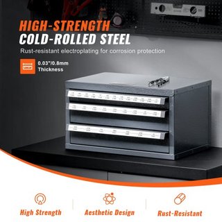 Gabinete Dispensador de Brocas, Gabinete Organizador de Brocas de Tres Cajones para 1.59 mm a 12.7 mm, Gabinete Organizador de Dispensador de Acero con Etiquetas, Dispensador Apilable para Almacen...