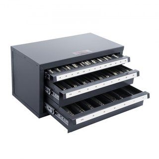 Gabinete Dispensador de End Mills, Gabinete Organizador de End Mills de Tres Cajones para 1/8" a 1", Gabinete Dispensador de End Mills de Acero con Etiquetas, Apilable de 29 Compartimentos para Al...