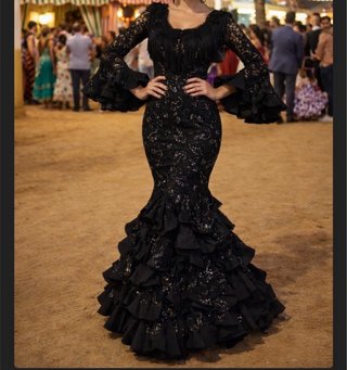 Vestido Flamenco Negro con Flecos nuevo