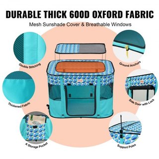 Parque para Mascotas Plegable, 32'' x 24'' x 22'' Parque Portátil para Perros, Jaula para Cachorros, Perros, Gatos, Tela Oxford 600D Impermeable, Con Cremallera Desmontable, para Uso en Interiores...
